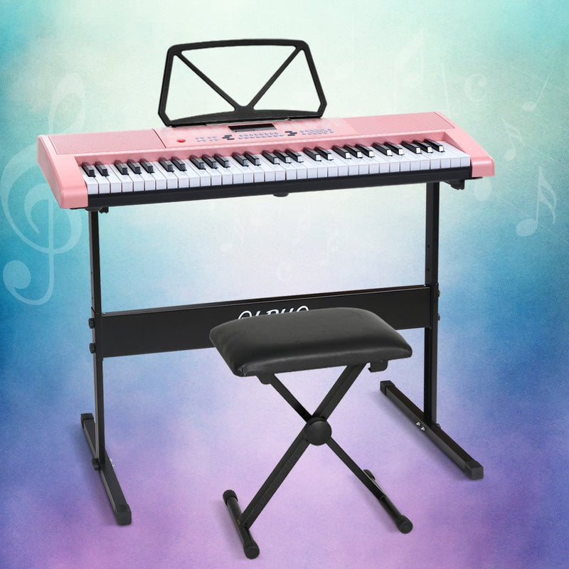 Alpha 61 Keys Electronic Piano Keyboard Digital Electric w/ Stand Stool Pink Payday Deals