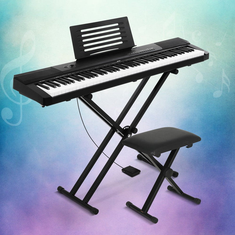 Alpha 88 Keys Electronic Piano Keyboard Digital Electric w/ Stand Stool Pedal Payday Deals