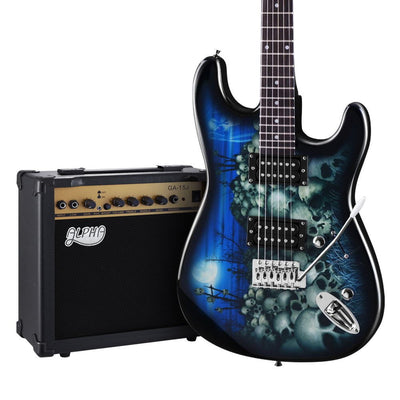 Alpha Electric Guitar And AMP Music String Instrument Rock Blue Carry Bag Steel String Payday Deals