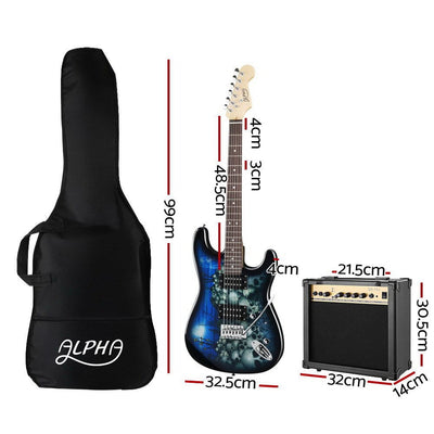 Alpha Electric Guitar And AMP Music String Instrument Rock Blue Carry Bag Steel String Payday Deals