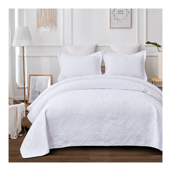 Antique White 100% Cotton Quilted 3 pcs Bedspread Coverlet Set King Payday Deals