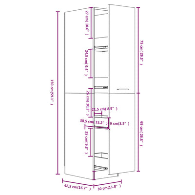 Apothecary Cabinet High Gloss White 30x42.5x150 cm Engineered Wood Payday Deals