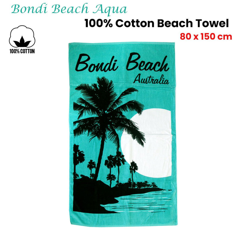 Aqua Blu Bondi Beach Aqua 100% Cotton Beach Towel 80 x 150 cm Payday Deals