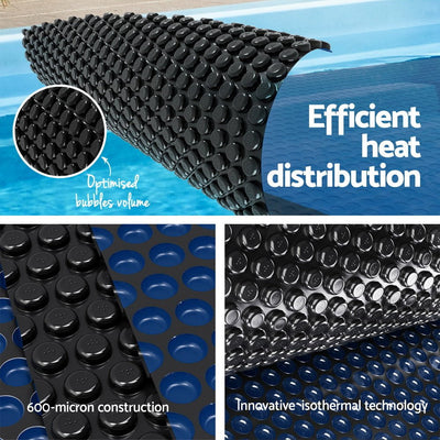 Aquabuddy Pool Cover 600 Micron 6.5x3m w/ Roller 5.55m Black Solar Blanket Payday Deals