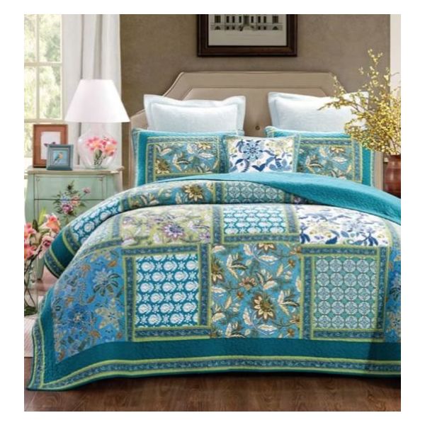 Aquamarine 100% Cotton Quilted 3 pcs Bedspread Coverlet Set King Payday Deals