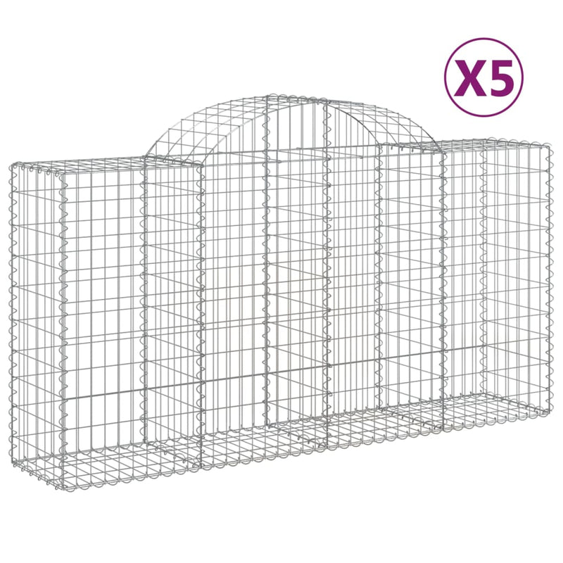 Arched Gabion Baskets 5 pcs 200x50x100/120 cm Galvanised Iron Payday Deals