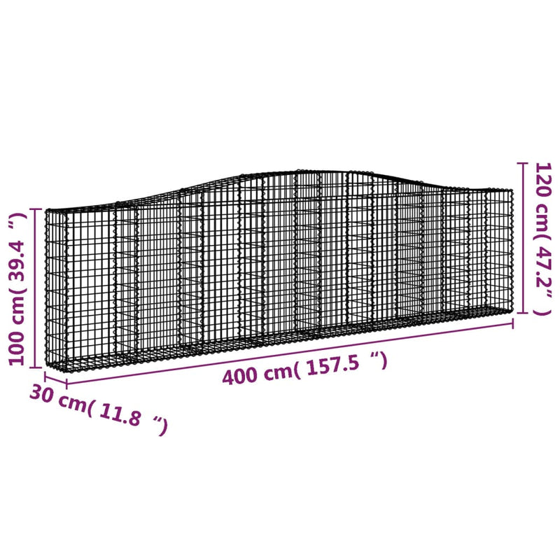 Arched Gabion Baskets 8 pcs 400x30x100/120 cm Galvanised Iron Payday Deals