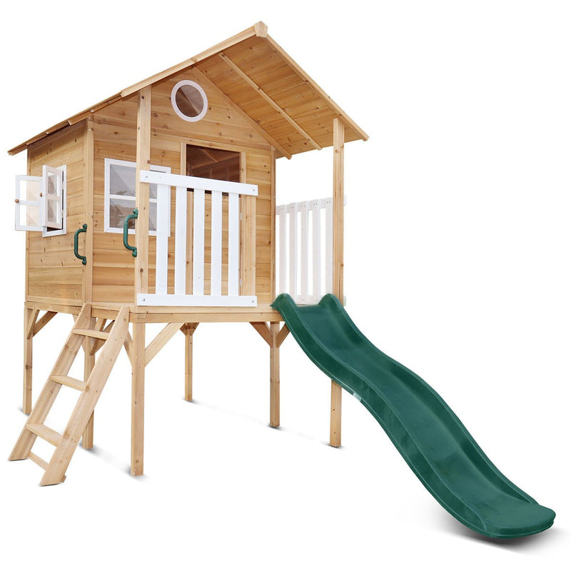 Archie Elevated Cubby House with Green Slide Payday Deals