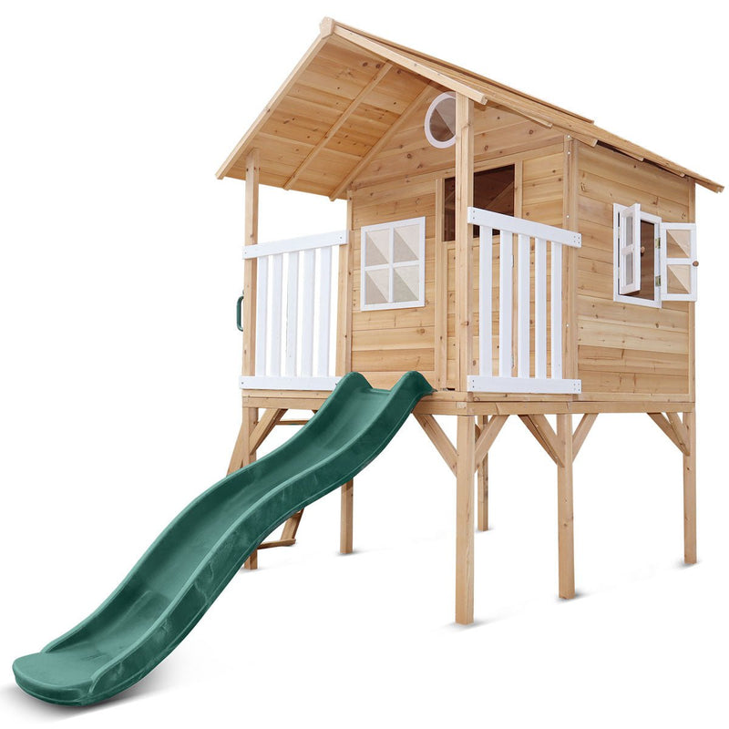 Archie Elevated Cubby House with Green Slide Payday Deals