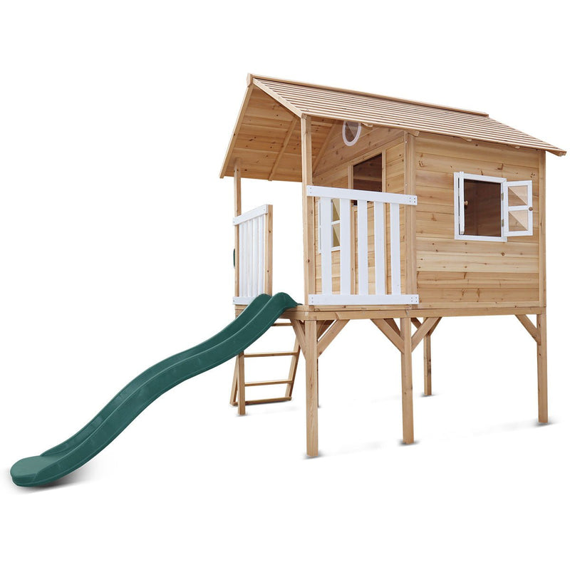 Archie Elevated Cubby House with Green Slide Payday Deals