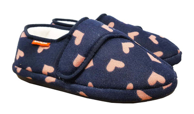ARCHLINE Orthotic Plus Slippers Closed Scuffs Pain Relief Moccasins - Navy Hearts - EU 35