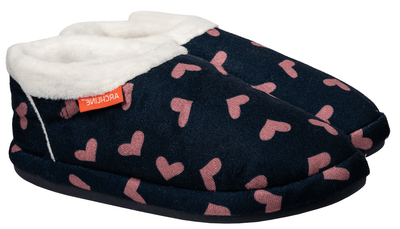 ARCHLINE Orthotic Slippers CLOSED Arch Scuffs Moccasins Pain Relief - Navy with Hearts - EUR35