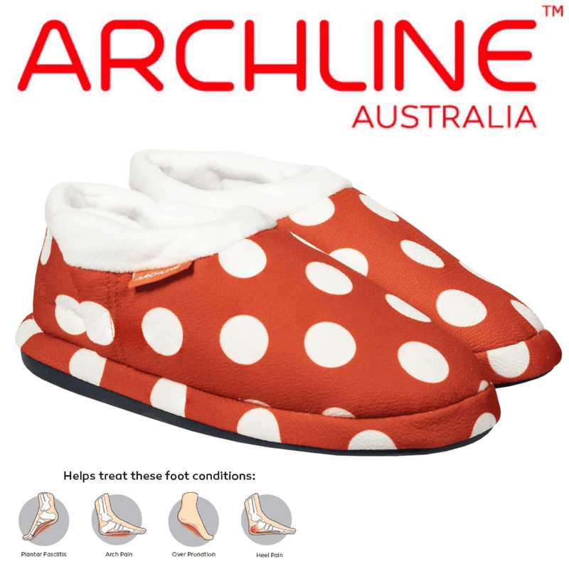 ARCHLINE Orthotic Slippers CLOSED Back Scuffs Moccasins Pain Relief - Red Polka Dots Payday Deals