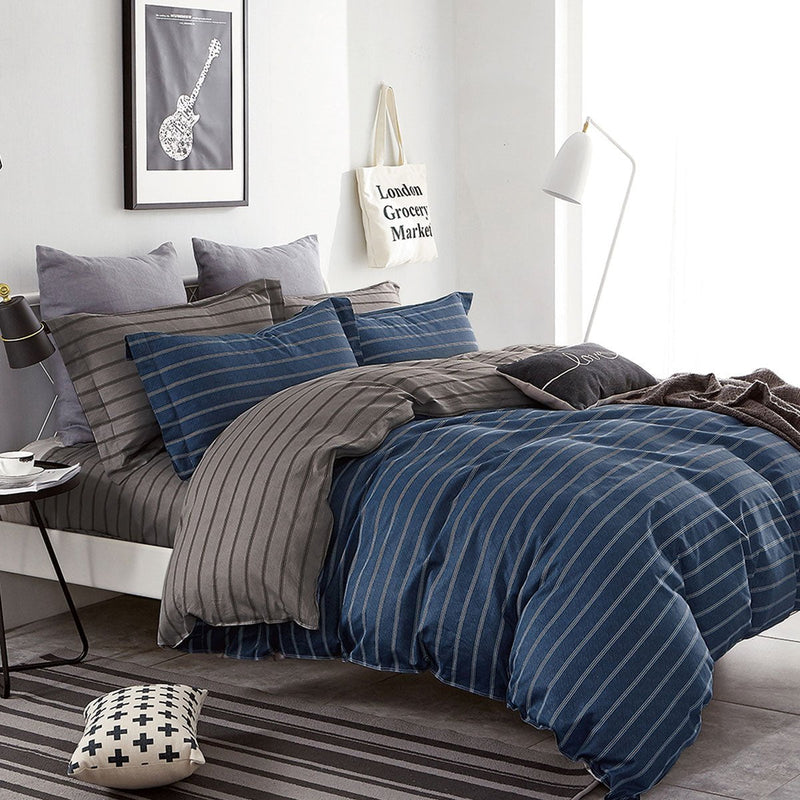 Ardor 250TC Oliver Stripes Cotton Sateen Quilt Cover Set King Payday Deals