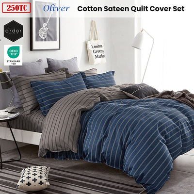 Ardor 250TC Oliver Stripes Cotton Sateen Quilt Cover Set King Payday Deals