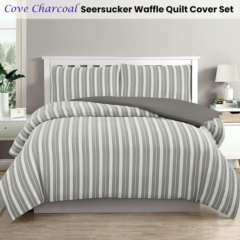 Ardor Cove Charcoal Seersucker Waffle Quilt Cover Set King Payday Deals