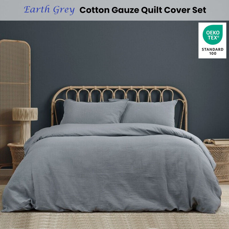 Ardor Earth Grey Cotton Gauze Quilt Cover Set King Payday Deals