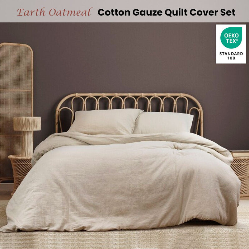 Ardor Earth Oatmeal Cotton Gauze Quilt Cover Set King Payday Deals