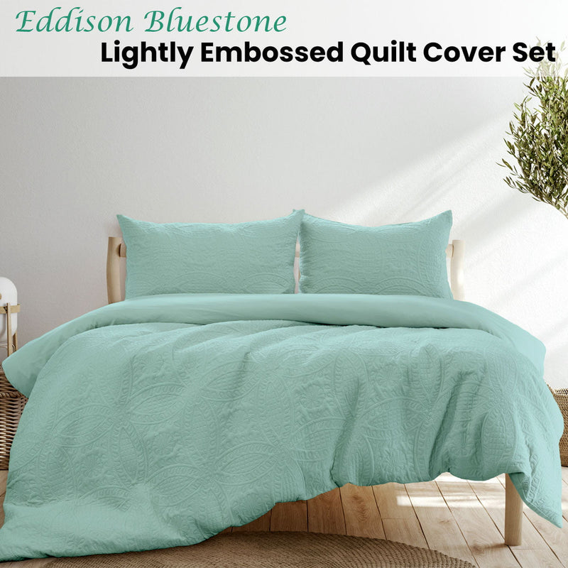 Ardor Eddison Bluestone Light Quilted Embossed Quilt Cover Set King Payday Deals