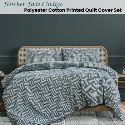 Ardor Fletcher Faded Indigo Printed Quilt Cover Set King Payday Deals