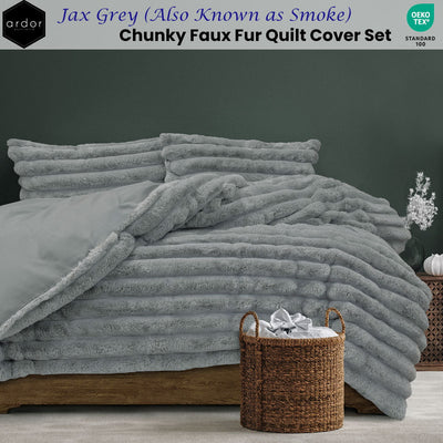 Ardor Jax Grey Chunky Faux Fur Quilt Cover Set King Payday Deals