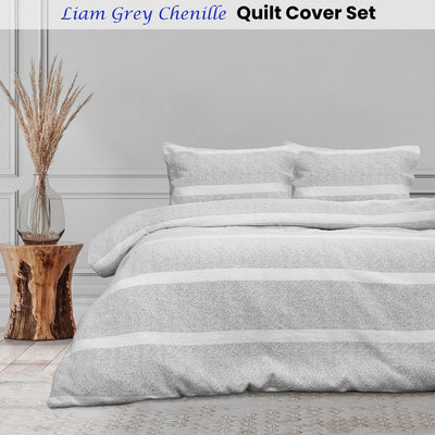 Ardor Liam Chenille Textured Grey Quilt Cover Set King Payday Deals