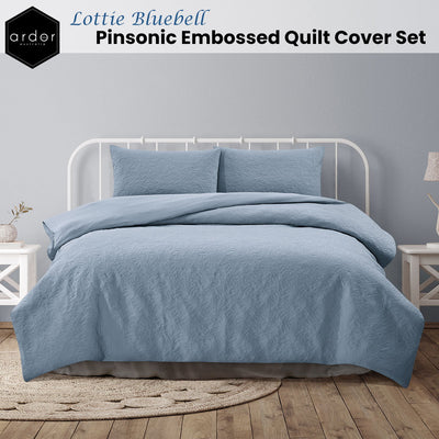 Ardor Lottie Bluebell Pinsonic Embossed Quilt Cover Set King Payday Deals