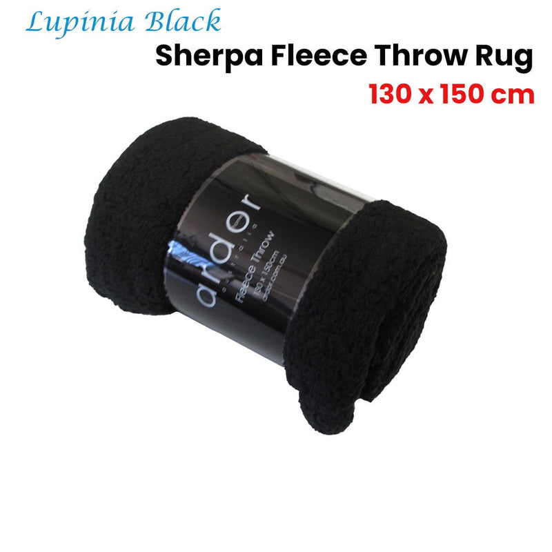 Ardor Lupinia Black Sherpa Fleece Throw Rug 130 x 150cm Payday Deals