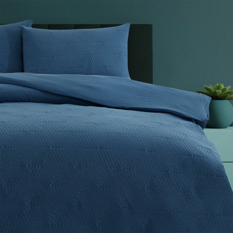 Ardor Maxwell Navy Embossed Vintage Washed Quilt Cover Set King Payday Deals