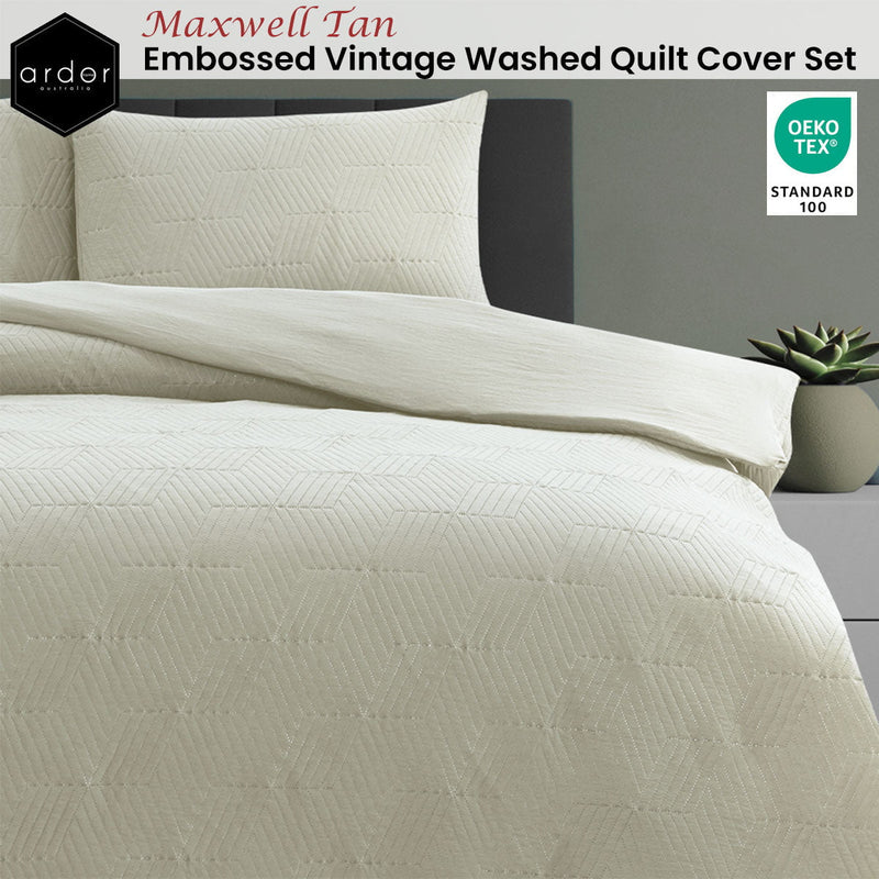 Ardor Maxwell Tan Embossed Vintage Washed Quilt Cover Set King Payday Deals