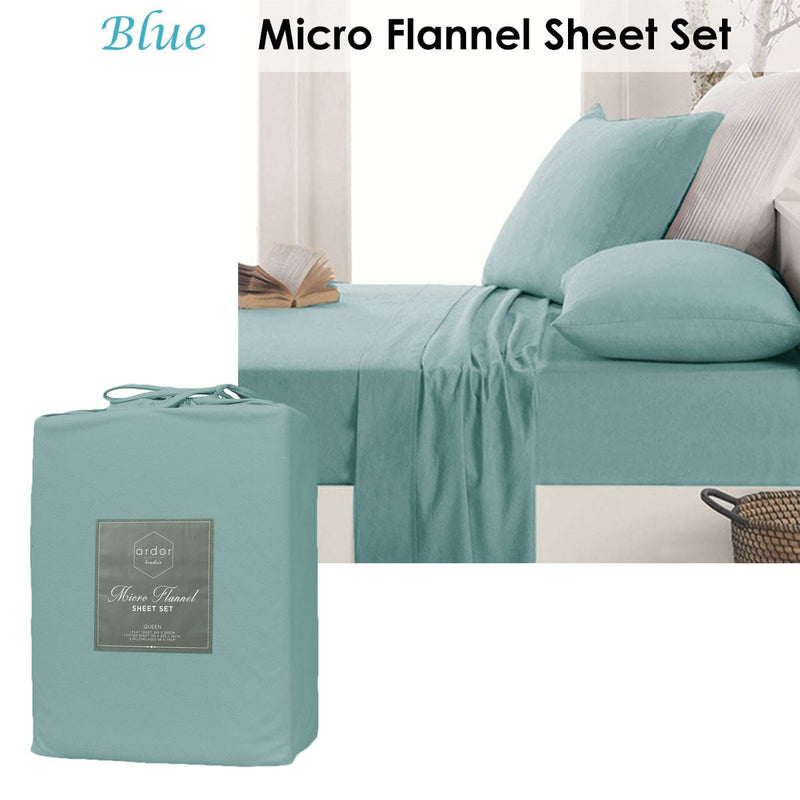 Ardor Micro Flannel Sheet Set Blue King Payday Deals