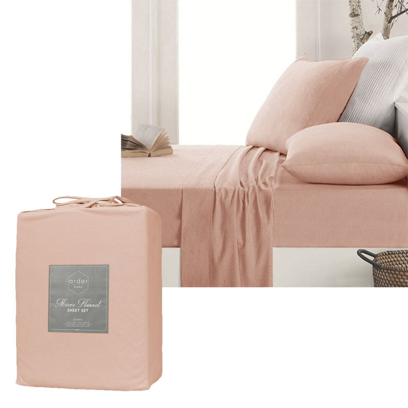 Ardor Micro Flannel Sheet Set Dusty Pink Mega King Payday Deals