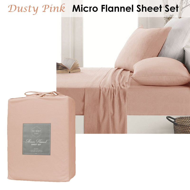 Ardor Micro Flannel Sheet Set Dusty Pink Mega King Payday Deals