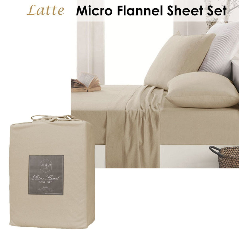 Ardor Micro Flannel Sheet Set Latte Mega Queen Payday Deals