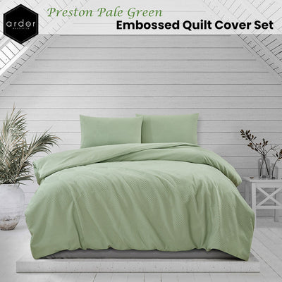 Ardor Preston Pale Green Embossed Quilt Cover Set King Payday Deals