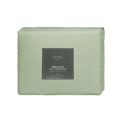 Ardor Preston Pale Green Embossed Quilt Cover Set King Payday Deals