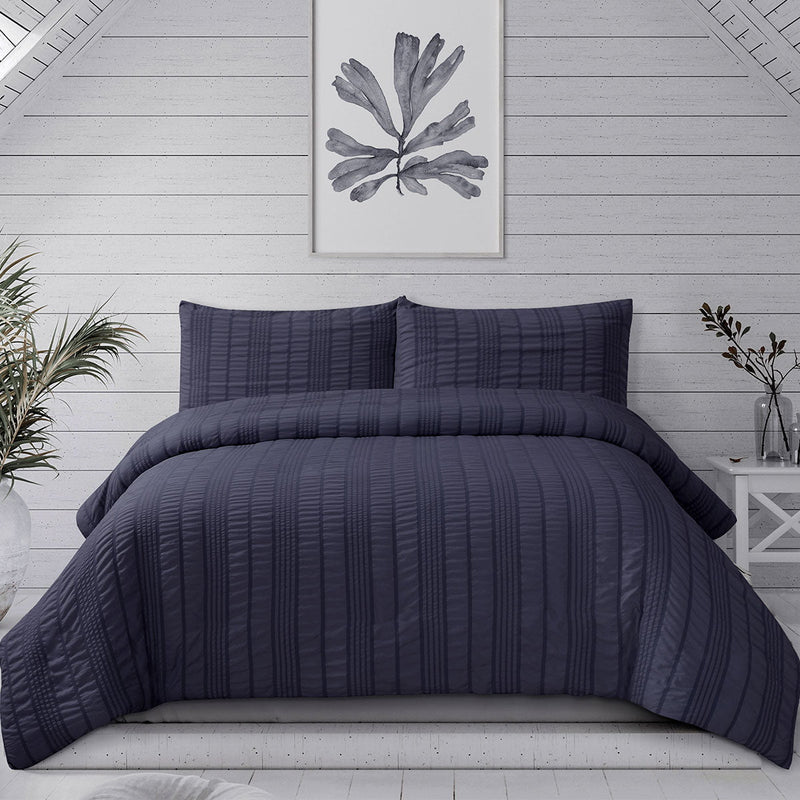 Ardor Sommer Indigo Seersucker Stripe Quilt Cover Set King Payday Deals