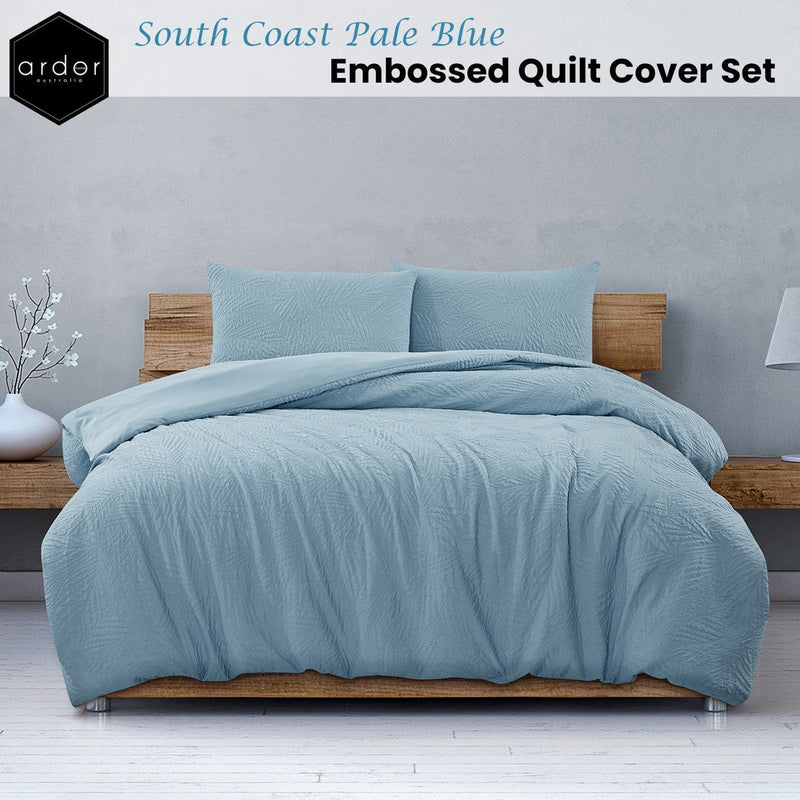 Ardor South Coast Pale Blue Embossed Quilt Cover Set King Payday Deals