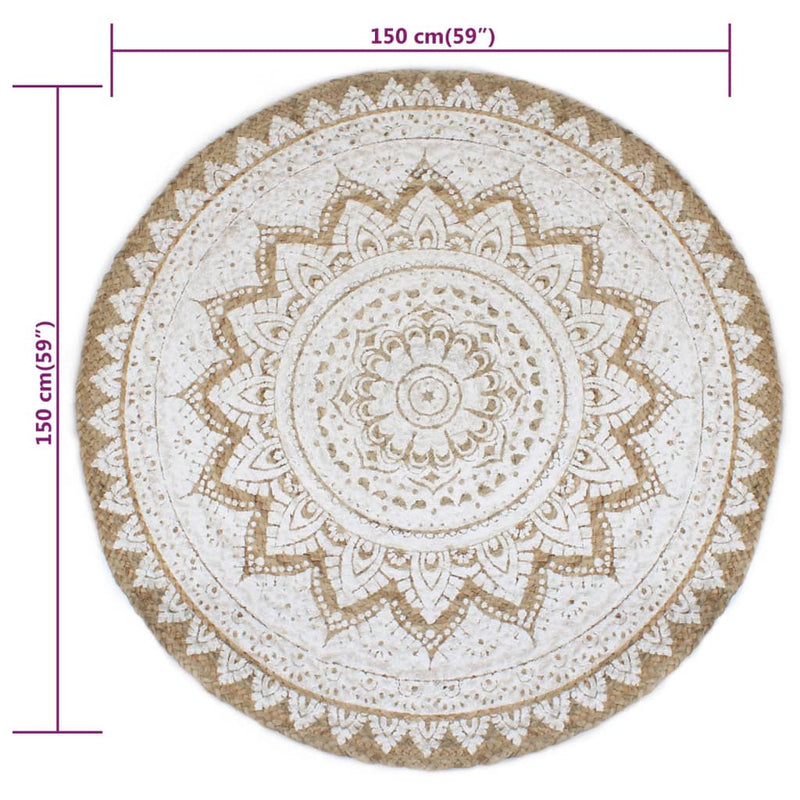 Area Rug Braided Jute Printed 150 cm Round Payday Deals