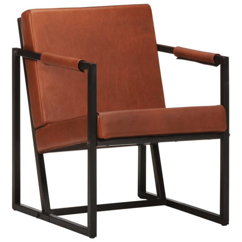 Armchair Brown Real Leather Payday Deals