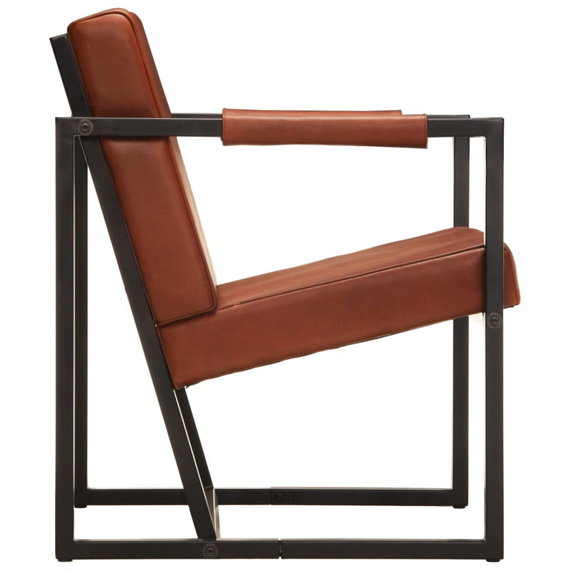 Armchair Brown Real Leather Payday Deals