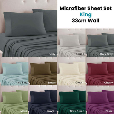 Art Terrace Microfiber Sheet Set King 33cm Wall Cream Payday Deals