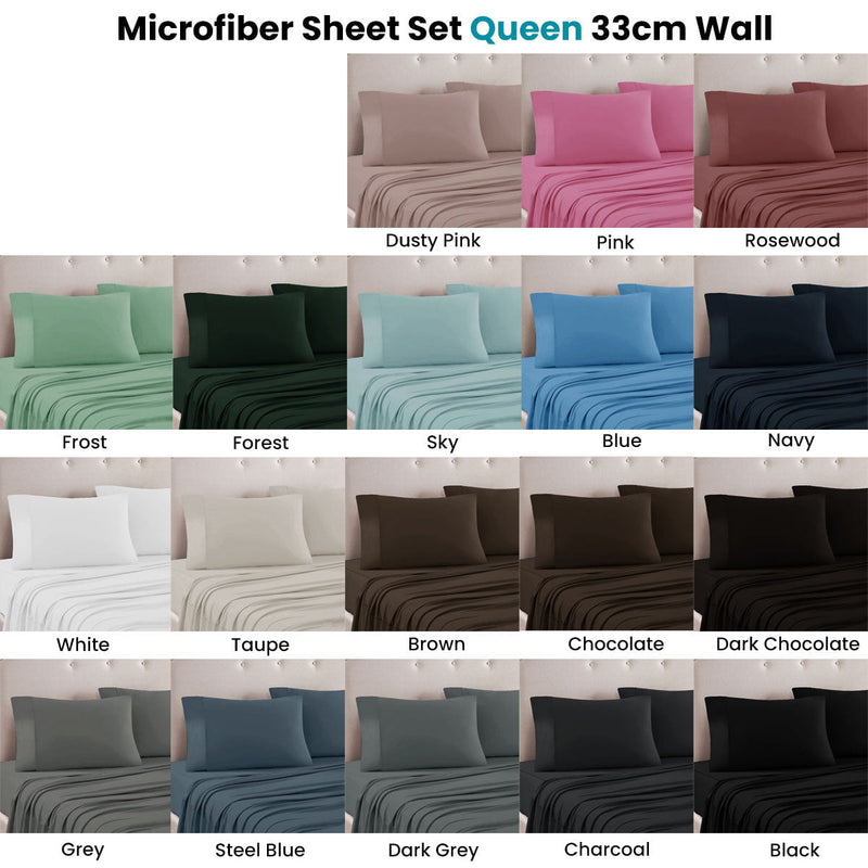 Art Terrace Microfiber Sheet Set Queen 33cm Wall Charcoal Payday Deals