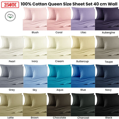 Artex 250TC 100% Cotton Sheet Set Queen Navy Payday Deals