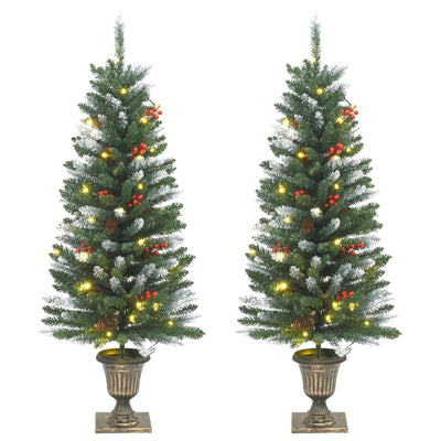 Artificial Christmas Trees 2 pcs 100 LEDs Green and White 120 cm