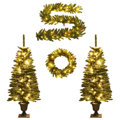 Artificial Christmas Trees 2 pcs with Wreath, Garland and LEDs Payday Deals