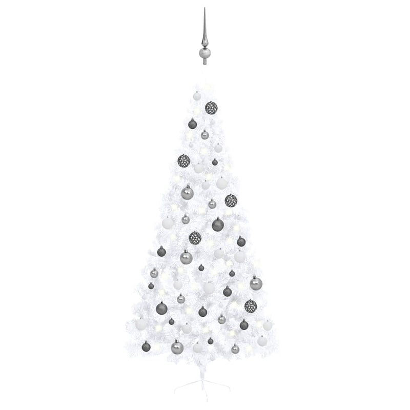 Artificial Half Pre-lit Christmas Tree with Ball Set White 210 cm Payday Deals