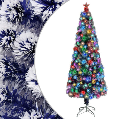 Artificial Pre-lit Christmas Tree White&Blue 240 cm Fibre Optic