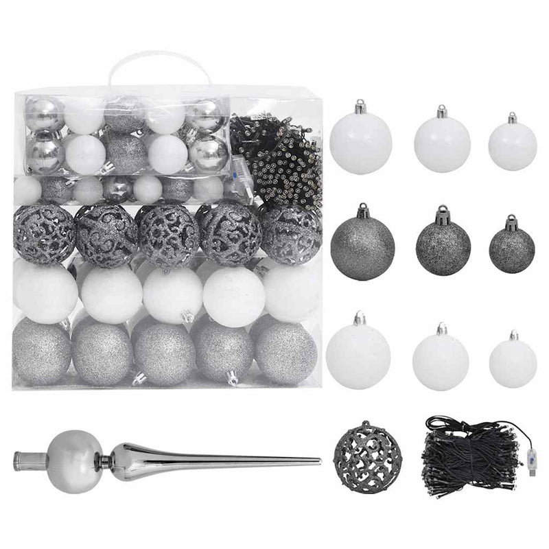 Artificial Pre-lit Christmas Tree with Ball Set Black 210 cm PVC Payday Deals