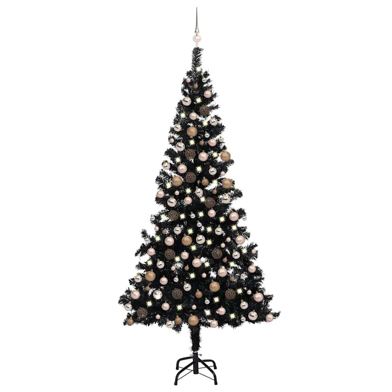Artificial Pre-lit Christmas Tree with Ball Set Black 210 cm PVC Payday Deals